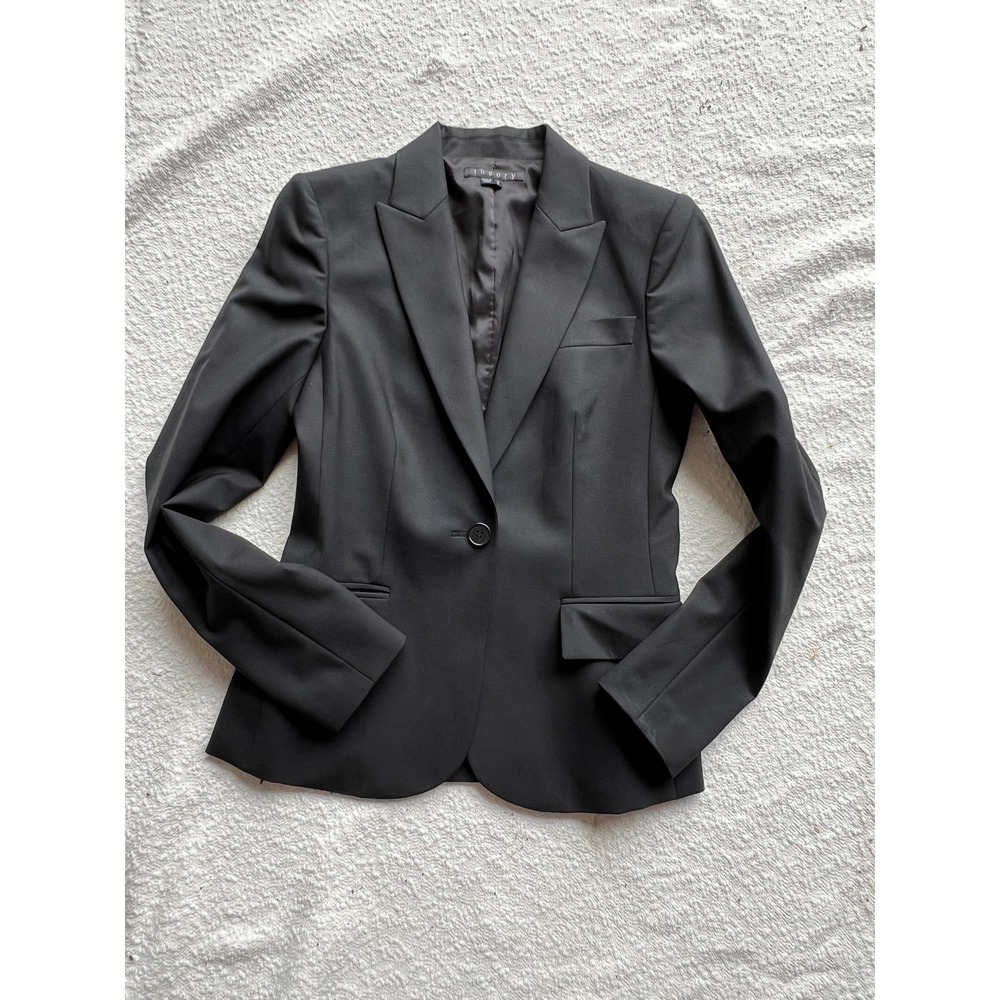 Theory Black Gabe B Tailor Wool Blazer Suit Jacket Size 2